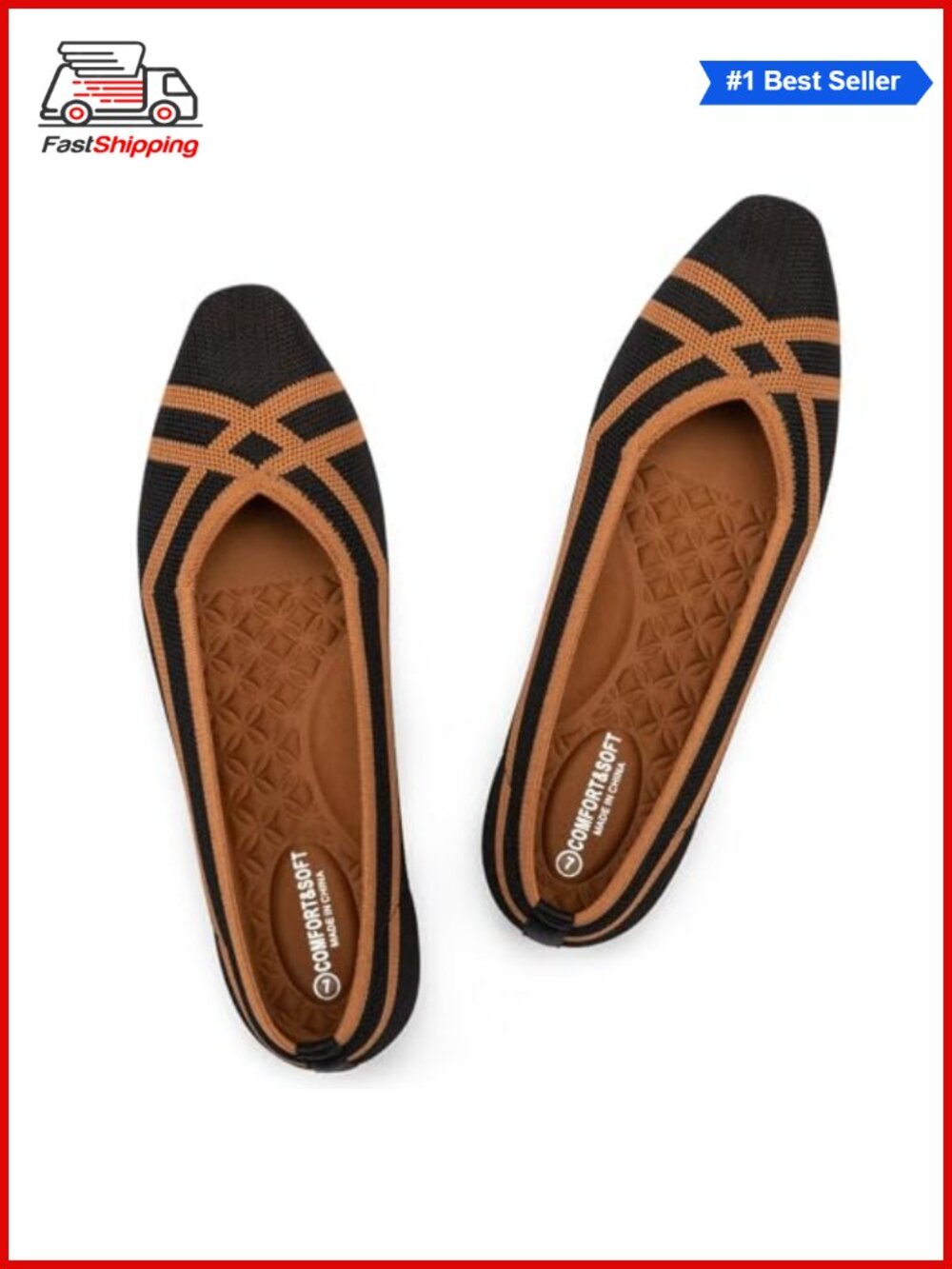Women's Square Toe Knitted Ballerina Flats Slip-On Comfortable Washable